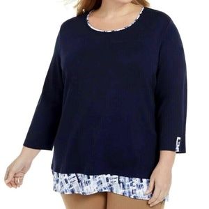 (NWT) Karen Scott Women's Blue Plaid Hem Layered Look 3/4 Sleeve Top Plus Sizes